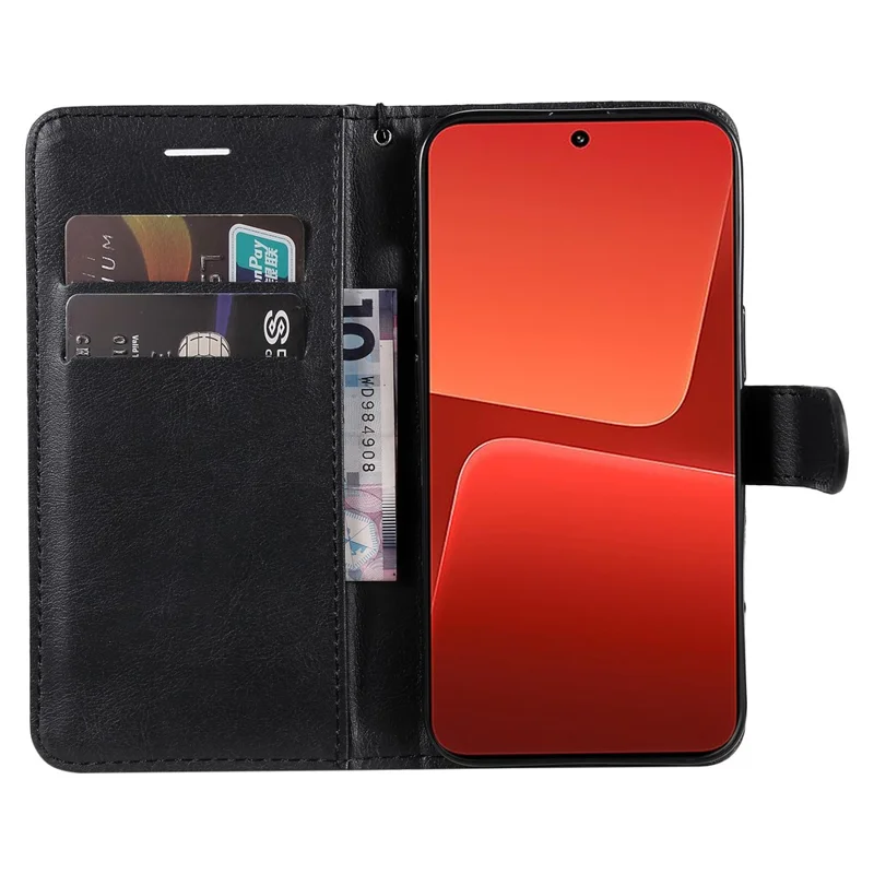 KT Leather Series-2 for Xiaomi 13 5G Solid Color Phone Stand Case PU Leather Wallet Cover with Strap - Black
