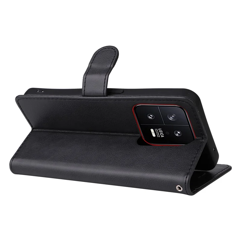 KT Leather Series-2 for Xiaomi 13 5G Solid Color Phone Stand Case PU Leather Wallet Cover with Strap - Black
