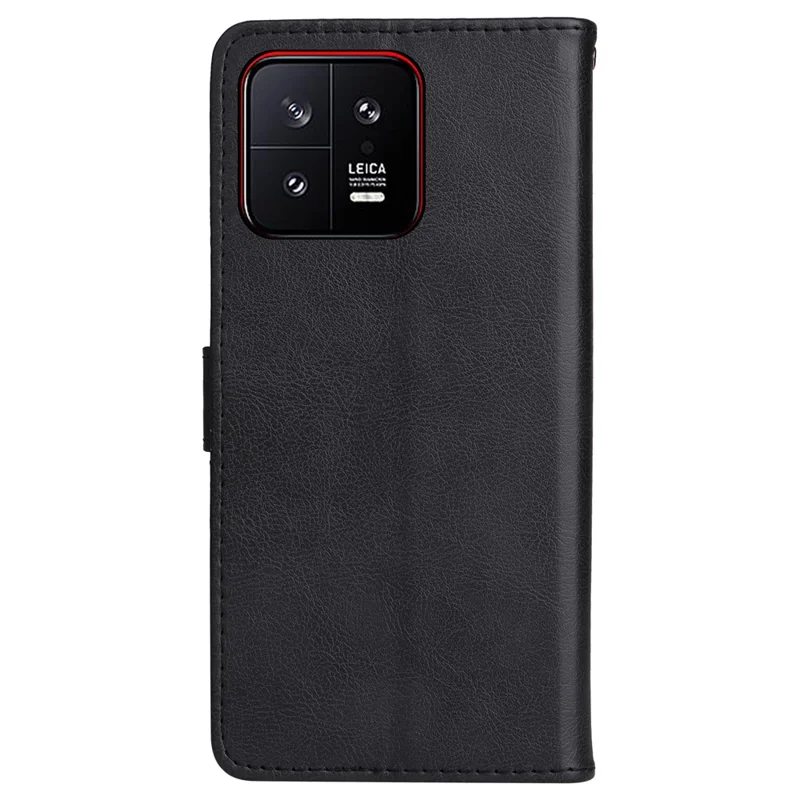 KT Leather Series-2 for Xiaomi 13 5G Solid Color Phone Stand Case PU Leather Wallet Cover with Strap - Black