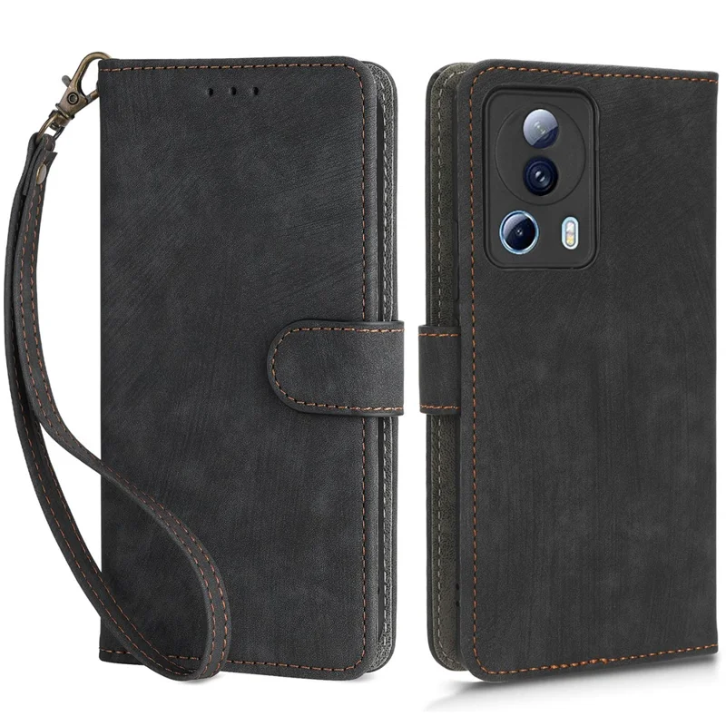 Futerał portfelowy do Xiaomi 13 Lite / Civi 2 5G z funkcją blokowania RFID, podstawką, skórzaną pokrywą i paskiem na rękę - Czarny