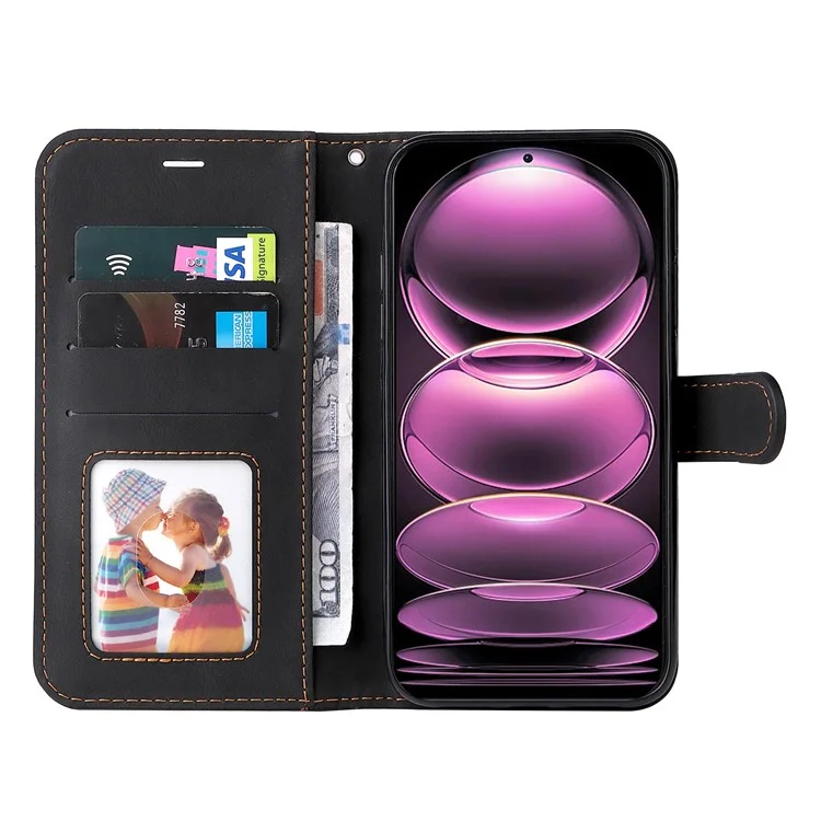 KT Leather Series-5 pour Xiaomi Redmi Note 12 Pro 5G / Note 12 Pro Speed 5G / Poco X5 Pro 5G Étui portefeuille en cuir pour téléphone avec housse de protection tricolore - Noir