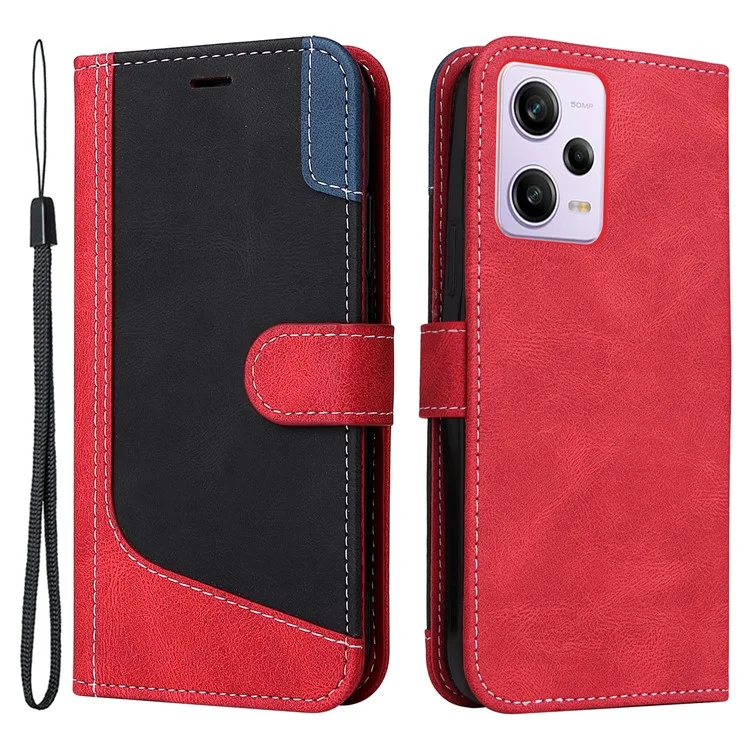 Serie de Cuero Kt-5 Para Xiaomi Redmi Note 12 Pro 5G (China) /(india) Case de la Billetera Del Teléfono de Cuero Tapa Del Soporte de Empalme Con Correa - Rojo