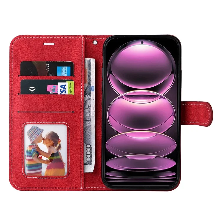 Série KT Leather-5 pour Xiaomi Redmi Note 12 Pro 5G / Note 12 Pro Speed 5G / Poco X5 Pro 5G Étui portefeuille en cuir pour téléphone avec couvercle à trois couleurs - Rouge