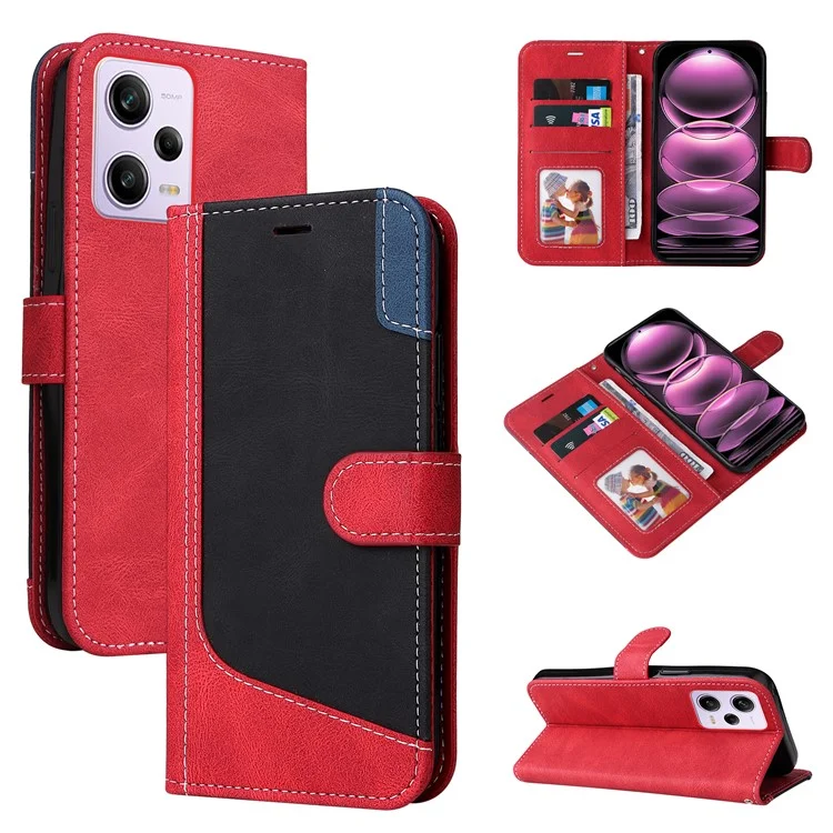 Serie de Cuero Kt-5 Para Xiaomi Redmi Note 12 Pro 5G (China) /(india) Case de la Billetera Del Teléfono de Cuero Tapa Del Soporte de Empalme Con Correa - Rojo