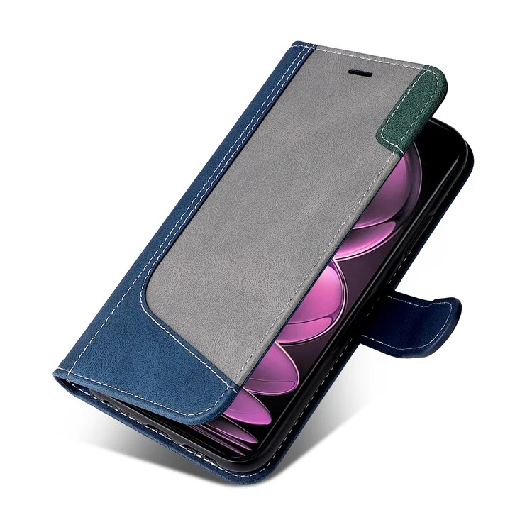 KT Leather Series-5 for Xiaomi Redmi Note 12 Pro 5G / Note 12 Pro Speed 5G / Poco X5 Pro 5G Leather Phone Wallet Case Tri-color Splicing Stand Cover with Strap - Blue