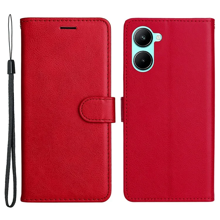 KT Leather Series-2 Para Realme C33 4G Solid Color Phone Caixa Polpa de Couro Tampa de Couro Com Cinta - Vermelho