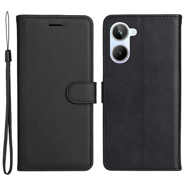 KT Leather Series-2 Wallet Phone Case for Realme 10 4G, Solid Color Stand Leather Phone Cover with Strap - Black
