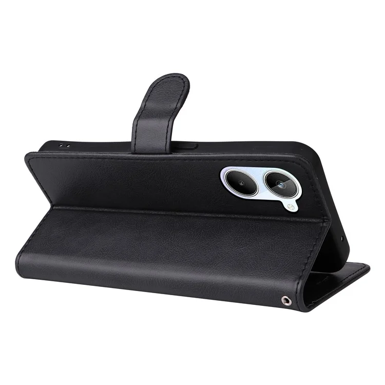 KT Leather Series-2 Wallet Phone Case for Realme 10 4G, Solid Color Stand Leather Phone Cover with Strap - Black