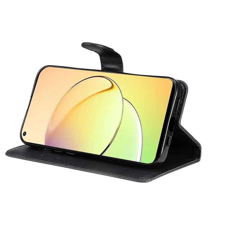 KT Leather Series-2 Wallet Phone Case for Realme 10 4G, Solid Color Stand Leather Phone Cover with Strap - Black