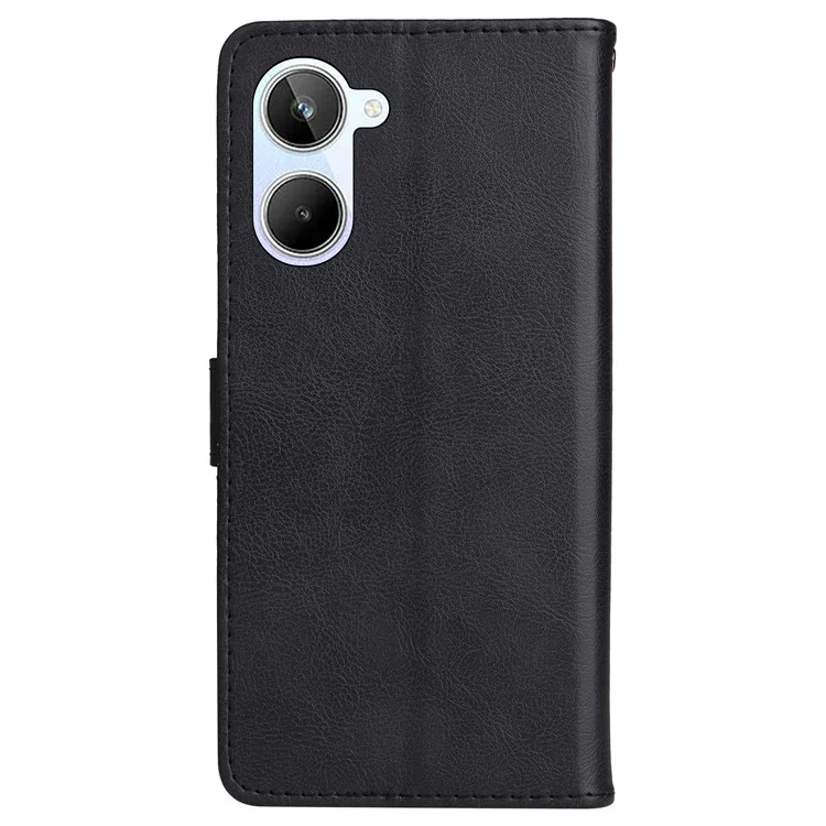 KT Leather Series-2 Wallet Phone Case for Realme 10 4G, Solid Color Stand Leather Phone Cover with Strap - Black