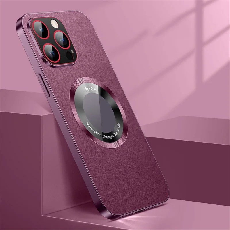 RH05 Magnetic Phone Shell for iPhone 14 Pro Case Soft TPU PC PU Leather Coated Phone Cover - Purple