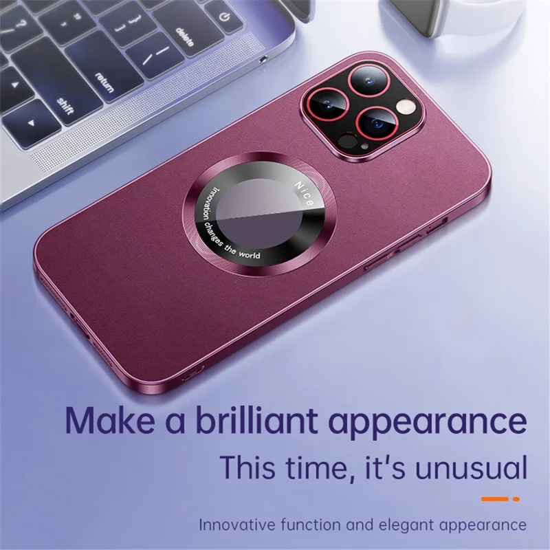 RH05 Magnetic Phone Shell for iPhone 14 Pro Case Soft TPU PC PU Leather Coated Phone Cover - Purple