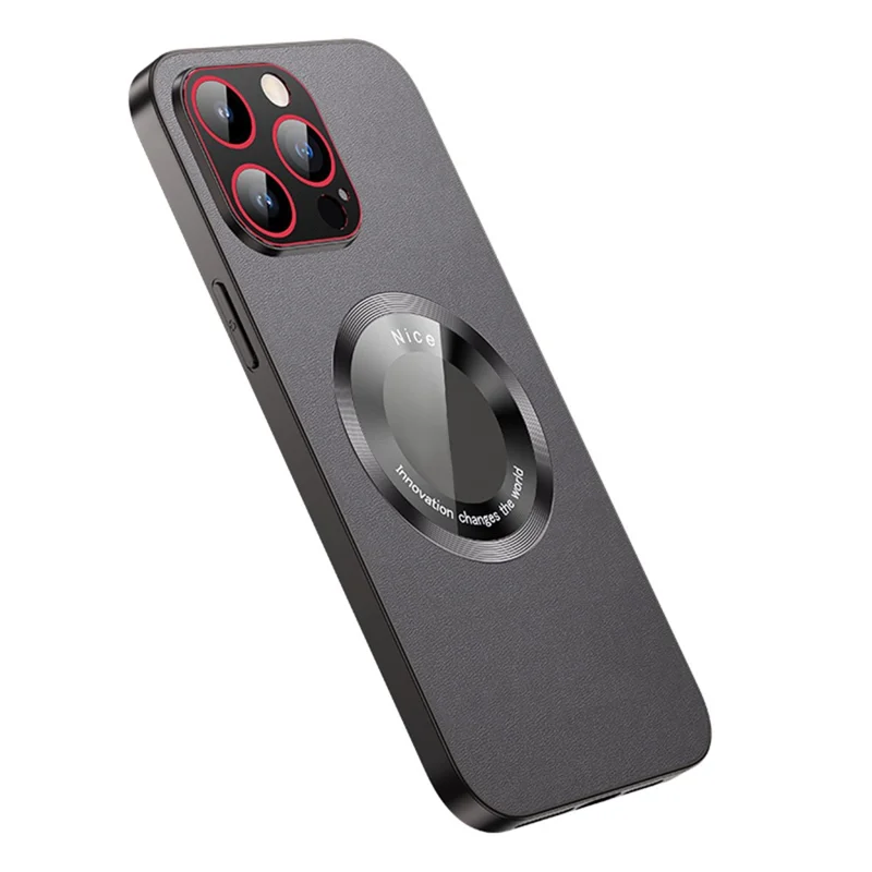 RH05 Magnetic Phone Shell for iPhone 14 Pro Case Soft TPU PC PU Leather Coated Phone Cover - Black