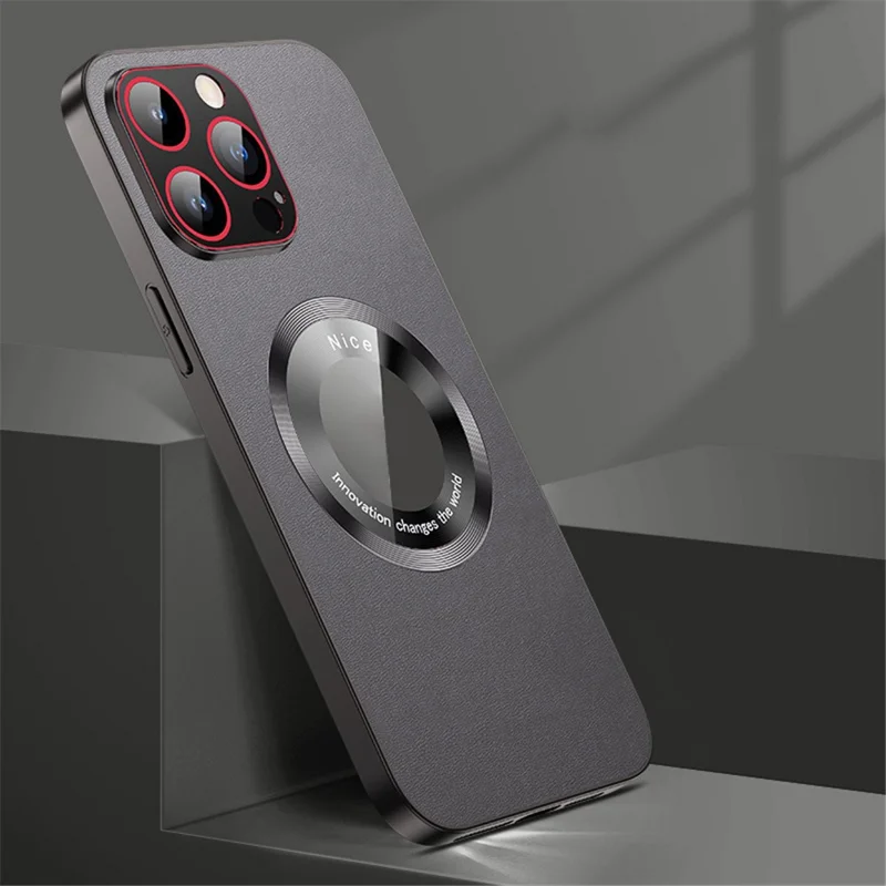 RH05 Magnetic Phone Shell for iPhone 14 Pro Case Soft TPU PC PU Leather Coated Phone Cover - Black