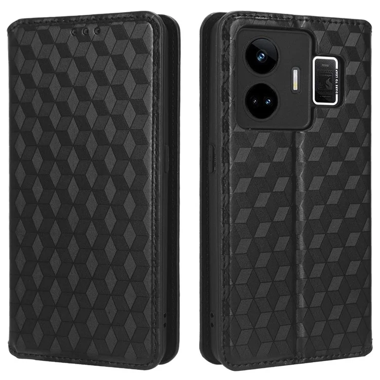 Para Realme GT Neo 5 5G / GT3 5G Wallet Stand Phone Leather Case Imprinted Rhombus Pattern Phone Cover - Negro