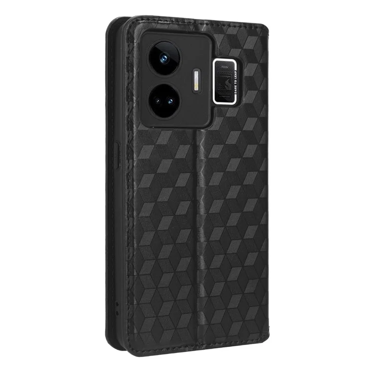 Para Realme GT Neo 5 5G / GT3 5G Wallet Stand Phone Leather Case Imprinted Rhombus Pattern Phone Cover - Negro