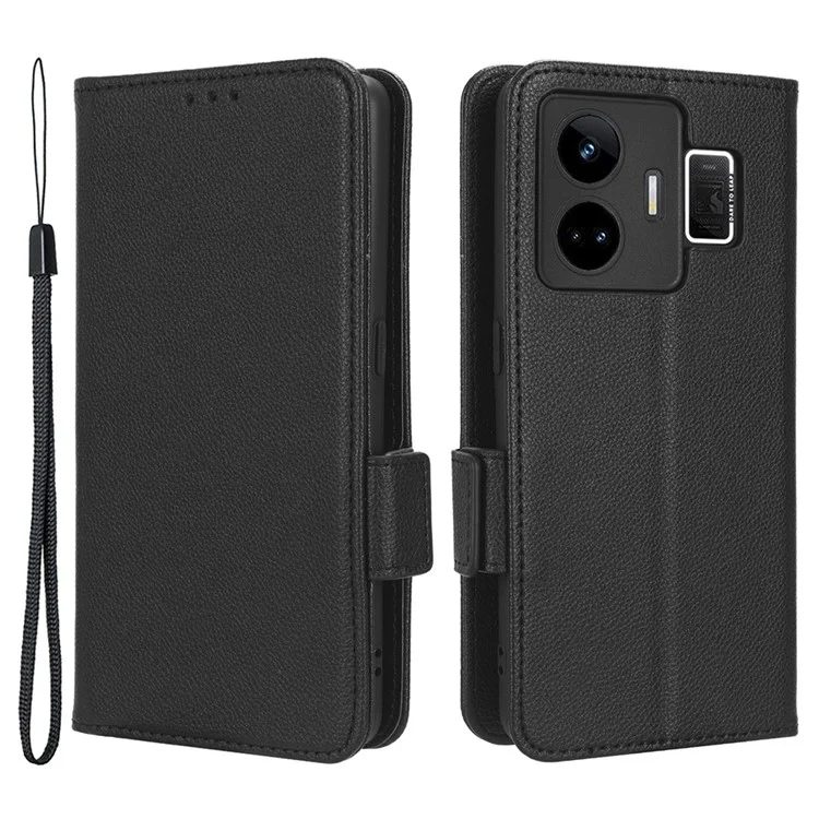 Для Realme GT Neo 5 5G / GT3 5G Dual Magnetic Clasp Cover Wallet Stand Litchi Texture PU Leather+TPU Phone Case - Black