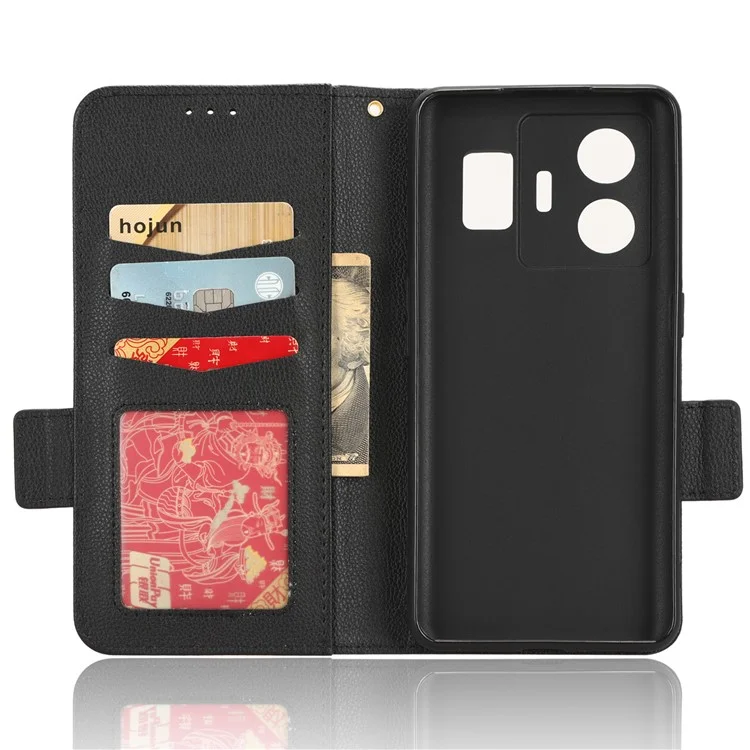 Для Realme GT Neo 5 5G / GT3 5G Dual Magnetic Clasp Cover Wallet Stand Litchi Texture PU Leather+TPU Phone Case - Black