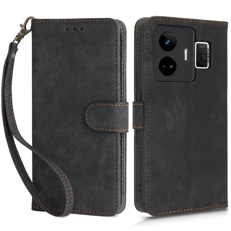 Pour Realme GT Neo 5 5G / GT3 5G Wallet Phone Case RFID Blocking Leather Stand Phone Cover with Strap - Black