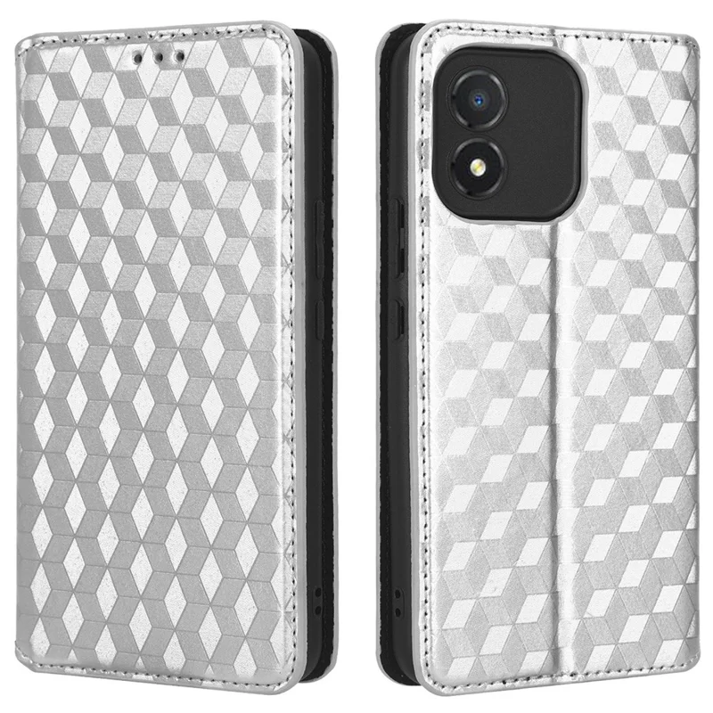 Mobile Phone Case for Honor X5 4G , Wallet Stand Imprinted Rhombus Pattern Leather Phone Cover - Silver