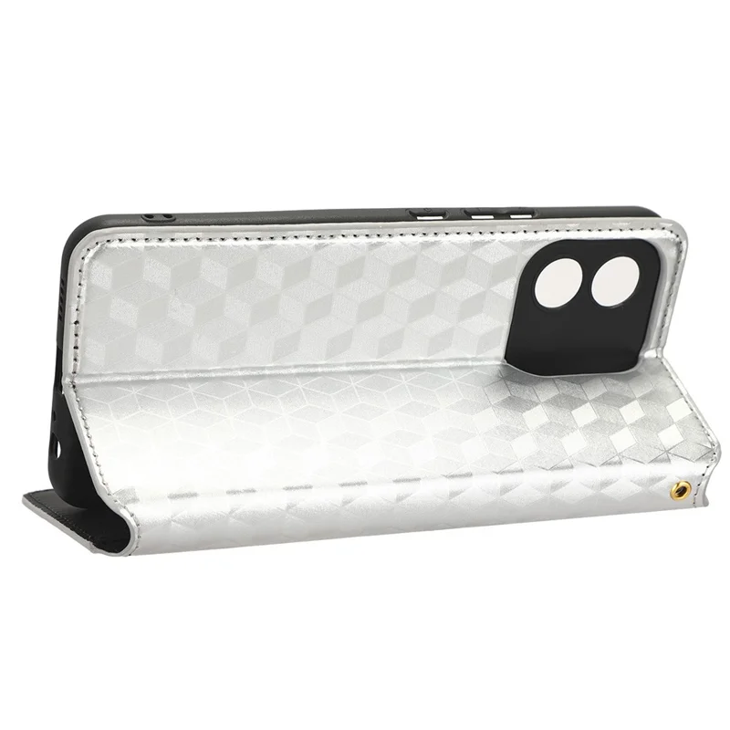 Mobile Phone Case for Honor X5 4G , Wallet Stand Imprinted Rhombus Pattern Leather Phone Cover - Silver