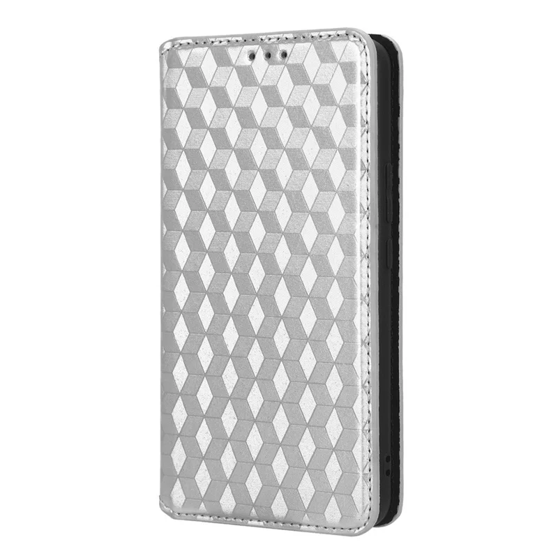 Mobile Phone Case for Honor X5 4G , Wallet Stand Imprinted Rhombus Pattern Leather Phone Cover - Silver