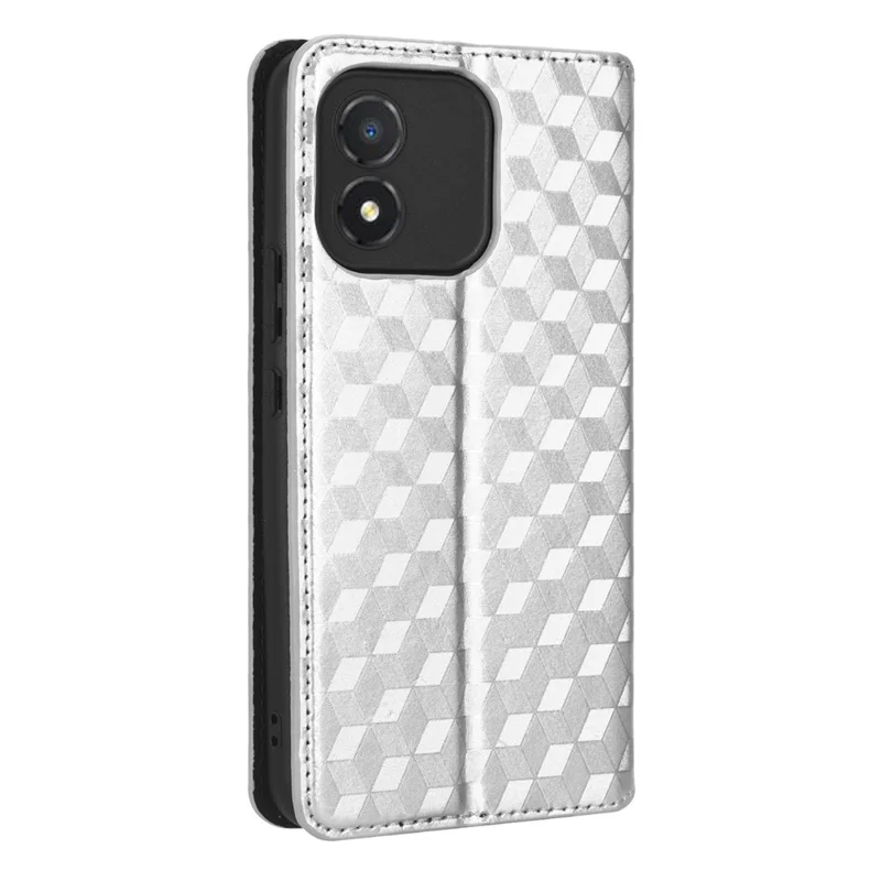 Mobile Phone Case for Honor X5 4G , Wallet Stand Imprinted Rhombus Pattern Leather Phone Cover - Silver