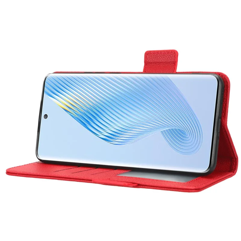 For Honor Magic5 Phone Cover Stand Wallet Litchi Texture PU Leather Dual Magnetic Clasp Phone Case - Red