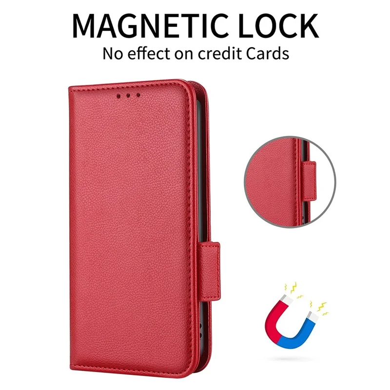 For Honor Magic5 Phone Cover Stand Wallet Litchi Texture PU Leather Dual Magnetic Clasp Phone Case - Red