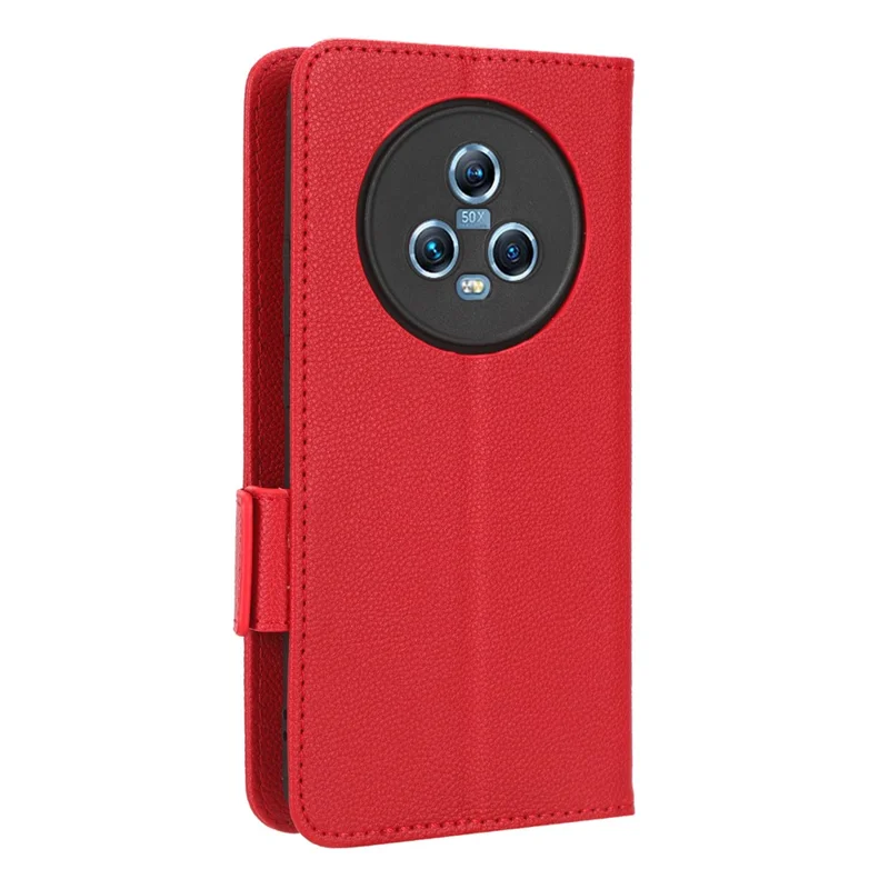 For Honor Magic5 Phone Cover Stand Wallet Litchi Texture PU Leather Dual Magnetic Clasp Phone Case - Red