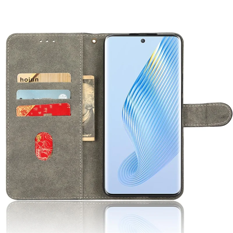 Wallet Phone Case für Honor Magic5, RFID-blockierender Lederhalterung Handyhülle mit Riemen - Blau