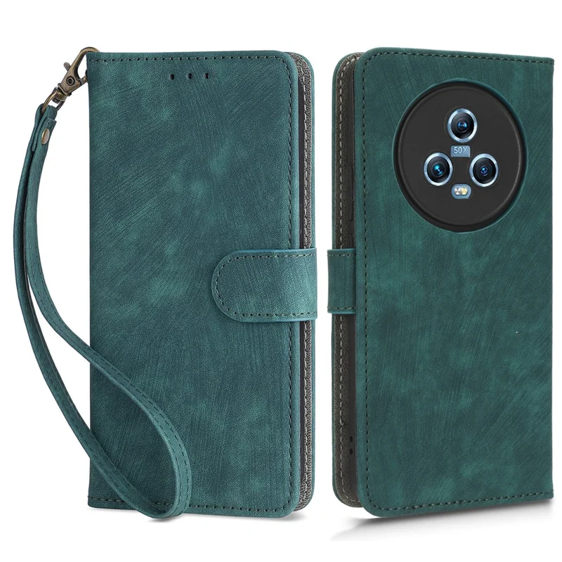 Taske-telefonbeskyttelse til Honor Magic5, RFID-blokerende læderdæksel med stativ og stropløsning - Grøn