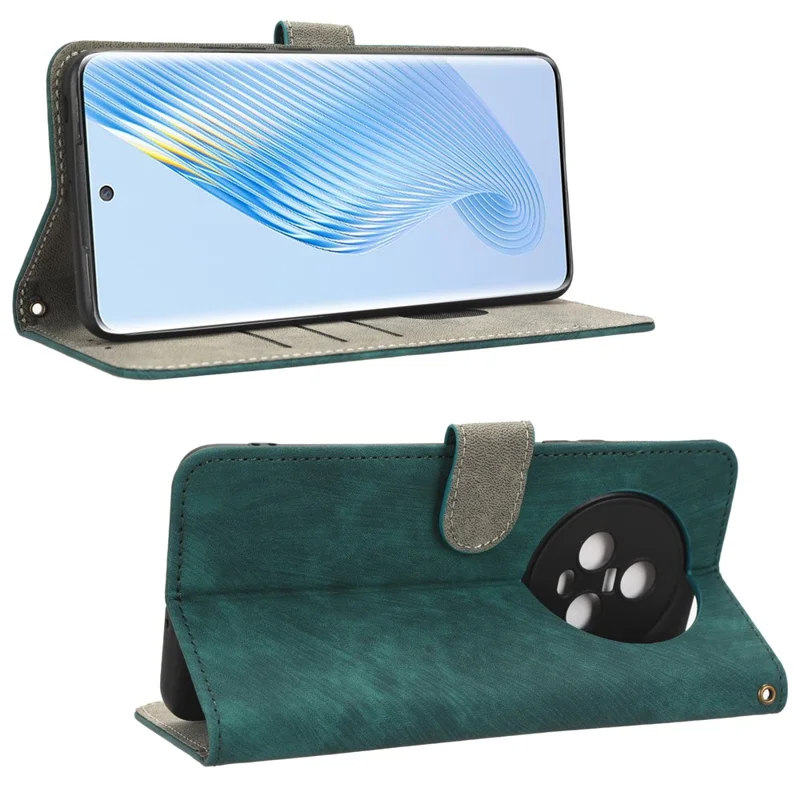 Taske-telefonbeskyttelse til Honor Magic5, RFID-blokerende læderdæksel med stativ og stropløsning - Grøn