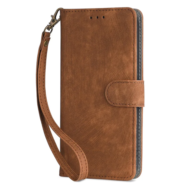 Wallet Phone Case for Honor Magic5 , RFID Blocking Leather Stand Phone Cover with Strap - Brown