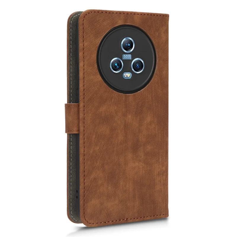 Wallet Phone Case for Honor Magic5 , RFID Blocking Leather Stand Phone Cover with Strap - Brown