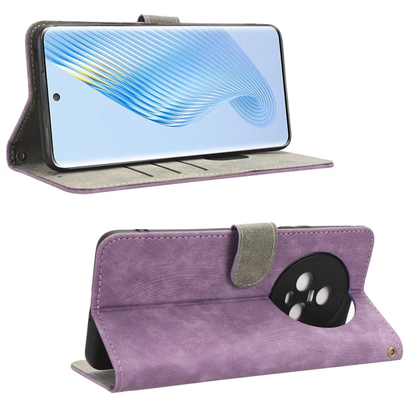 Wallet Phone Case for Honor Magic5 , RFID Blocking Leather Stand Phone Cover with Strap - Purple