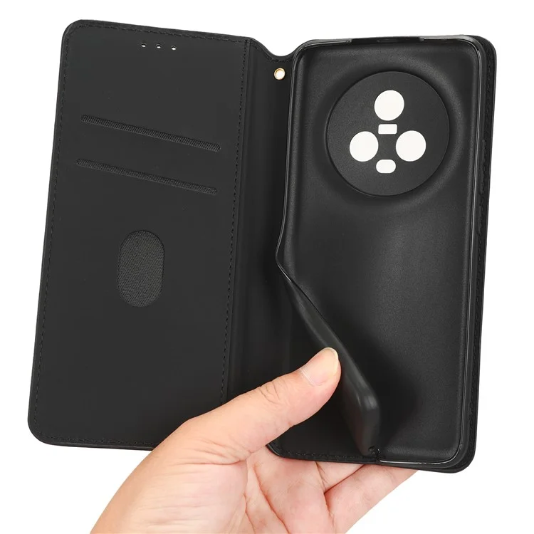 For Honor Magic5 Cell Phone Leather Case Wallet Stand Imprinted Rhombus Pattern Phone Cover - Black