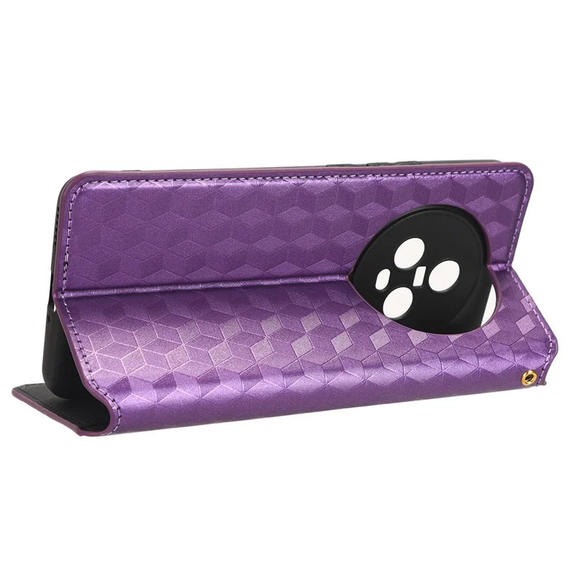 For Honor Magic5 Custodia in Pelle per Telefono Cellulare Portafoglio Stand Impresso con Motivo a Rombo - Viola