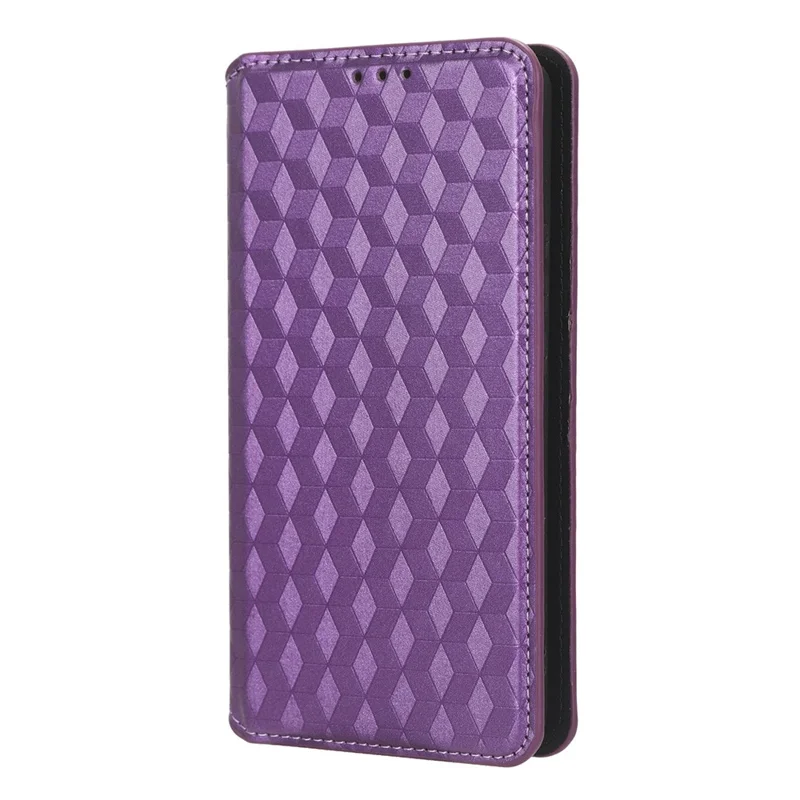 For Honor Magic5 Custodia in Pelle per Telefono Cellulare Portafoglio Stand Impresso con Motivo a Rombo - Viola