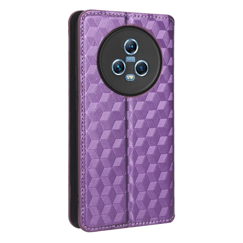 For Honor Magic5 Custodia in Pelle per Telefono Cellulare Portafoglio Stand Impresso con Motivo a Rombo - Viola