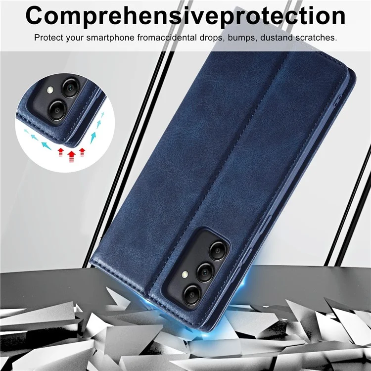 LC.IMEEKE For Samsung Galaxy A14 4G / 5G PU Leather Flip Wallet Case RFID Blocking Stand Phone Cover - Blue