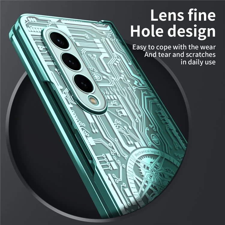 Para Samsung Galaxy Z Fold4 5G Mechanical Legend Series Electroplating Phone Case Hard PC Shockproof Cover with Tempered Glass Film - Verde
