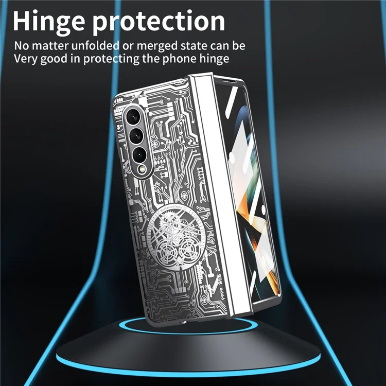 For Samsung Galaxy Z Fold4 5G Mechanical Legend Series Electroplating Phone Case Hard PC Shockproof Cover with Tempered Glass Film - Silver