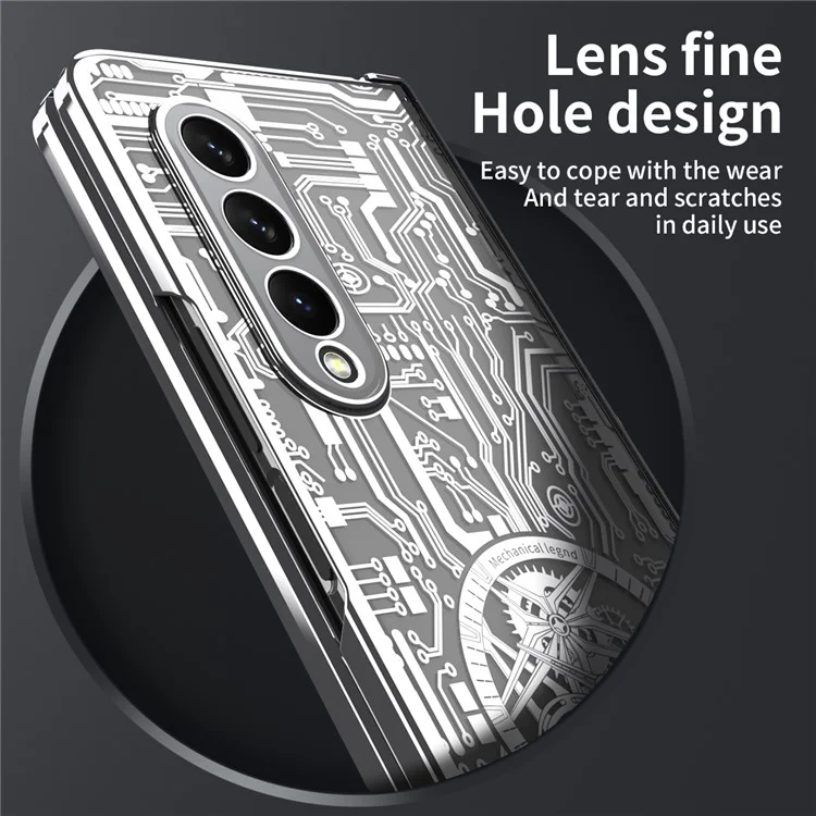 For Samsung Galaxy Z Fold4 5G Mechanical Legend Series Electroplating Phone Case Hard PC Shockproof Cover with Tempered Glass Film - Silver