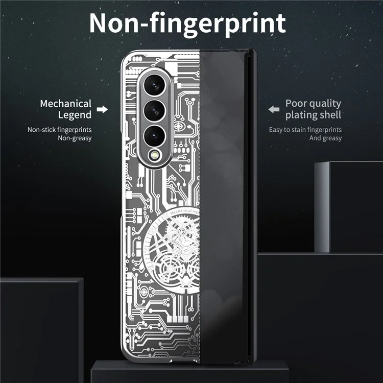 For Samsung Galaxy Z Fold4 5G Mechanical Legend Series Electroplating Phone Case Hard PC Shockproof Cover with Tempered Glass Film - Silver