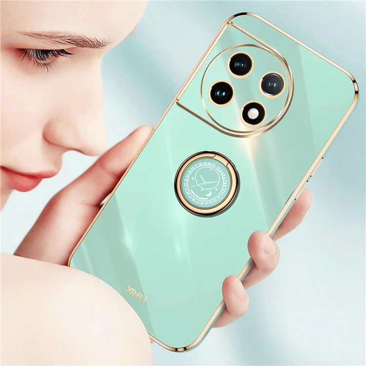 XINLI для OnePlus Ace 2 5G / 11R 5G Electroplating Phone Case Ring Kickstand Soft TPU Phone Cover - Cyan