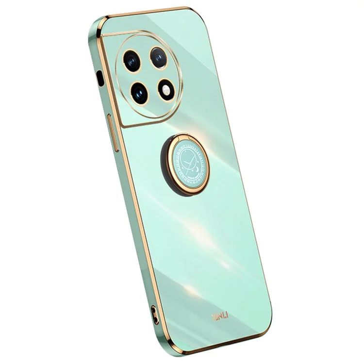 XINLI Für OnePlus 11 5G Ring Kickstand Elektroplattierung Handyhülle Stoßfest TPU Handytasche - Cyan