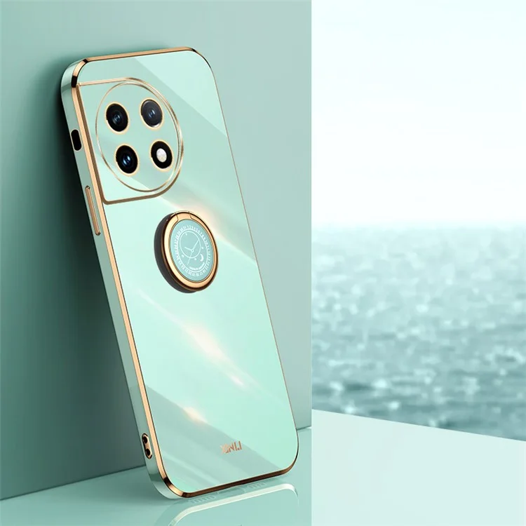 XINLI Für OnePlus 11 5G Ring Kickstand Elektroplattierung Handyhülle Stoßfest TPU Handytasche - Cyan