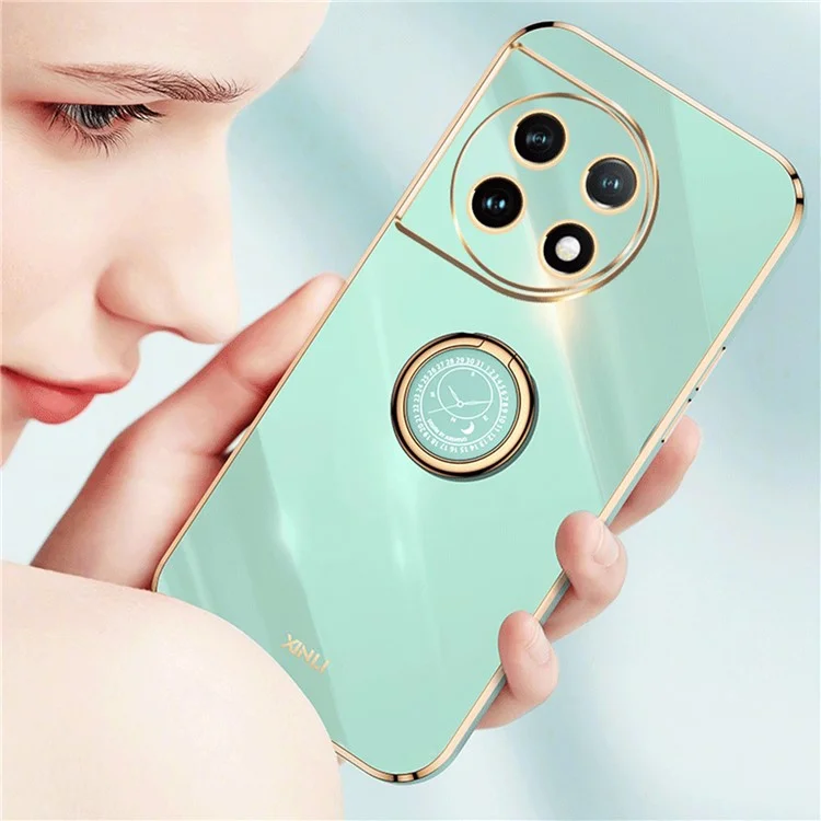 XINLI Für OnePlus 11 5G Ring Kickstand Elektroplattierung Handyhülle Stoßfest TPU Handytasche - Cyan