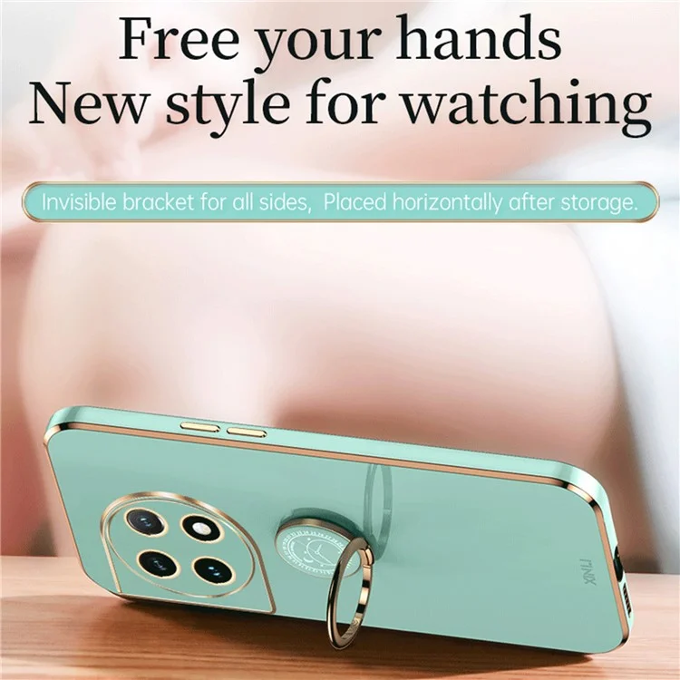 XINLI Für OnePlus 11 5G Ring Kickstand Elektroplattierung Handyhülle Stoßfest TPU Handytasche - Cyan